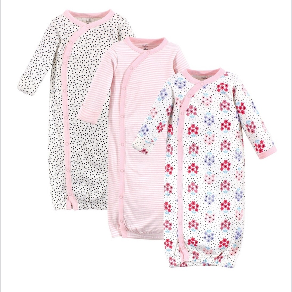 Charming Floral Baby Sleep Side-Closure Snap Long Sleeve Gowns 3 Pack